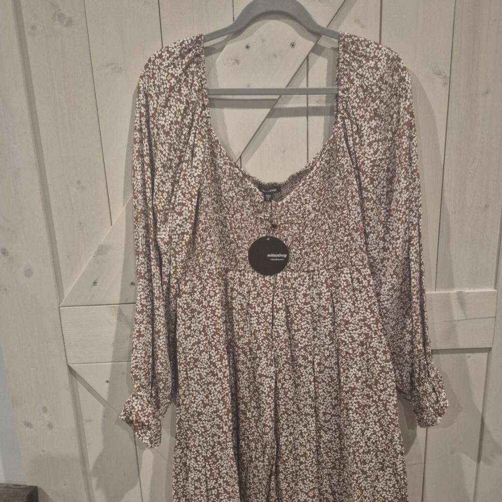 Mittoshop 1x Longsleeve Dress With Smocking And Puff Sleeve